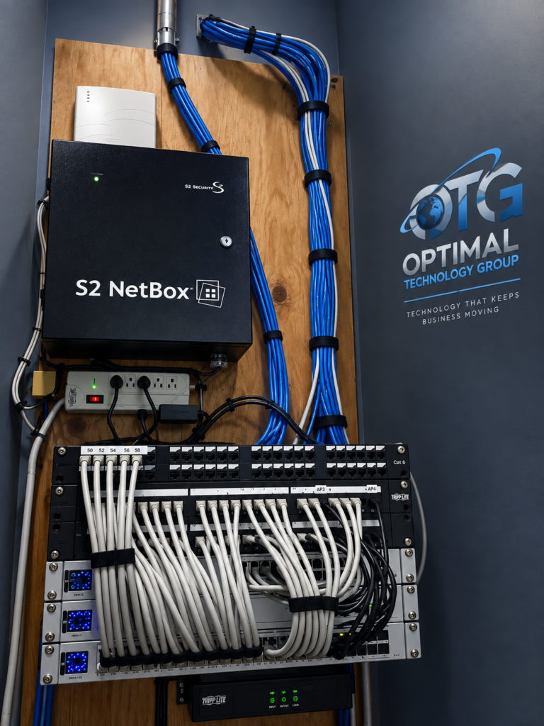 Network rack with organized equipment and cabling